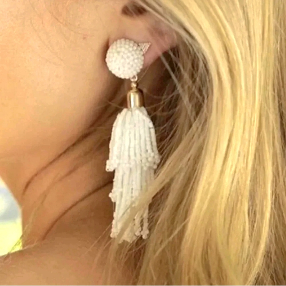 New Panacea White Beaded Tassel Earrings